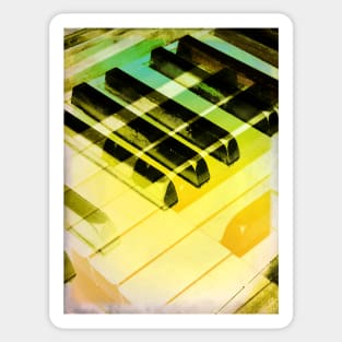 Overlapping Abstract Mirroring Piano Keys with Green and Yellow Sticker
